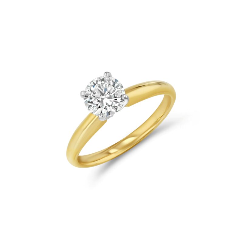 1.01 ct round diamond solitaire engagement ring setting in 14K two‑tone gold with four‑prong head by Renacci Jewelry