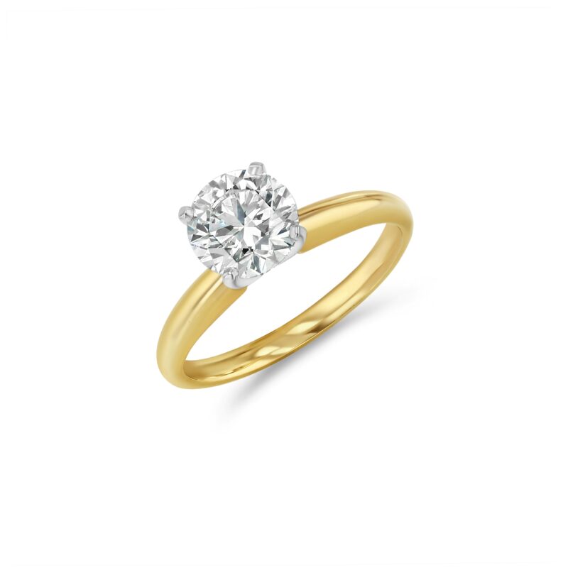 1.51 ct round diamond solitaire engagement ring setting in 14K two‑tone gold with four‑prong head by Renacci Jewelry