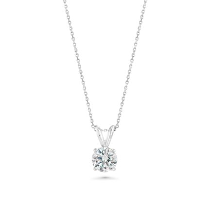 1.25 ct round diamond solitaire pendant necklace in 14K white gold with four‑prong setting on a fine chain by Renacci Jewelry