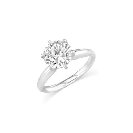 round diamond 6‑prong solitaire engagement ring in platinum with smooth band by Renacci Jewelry