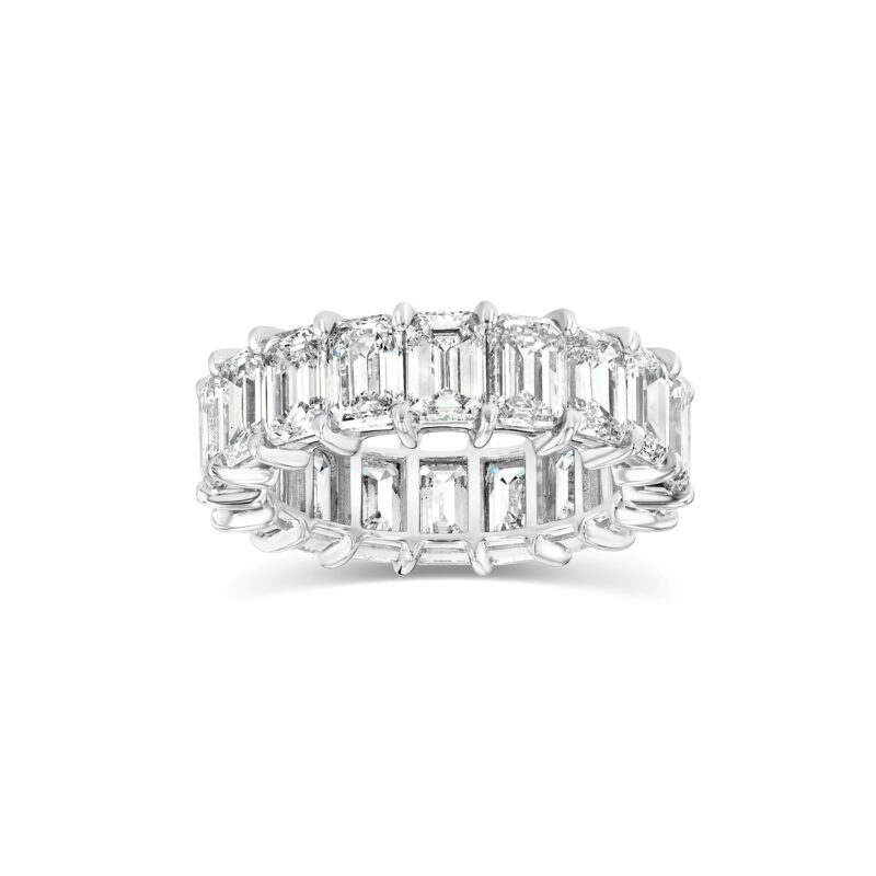 9.21 ct emerald cut diamond eternity band in 14K white gold with 18 stones by Renacci Jewelry