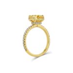 2.58 ct oval yellow diamond halo ring in 14K yellow gold with round diamond accents on the band by Renacci Jewelry